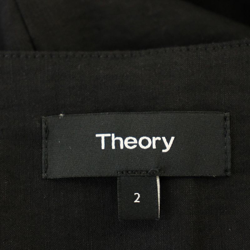 Theory セオリー　レディースノーカラージャケット ブラック麻　らリネン混 セオリー Theory ノーカラージャケット リネン混 麻 2 黒