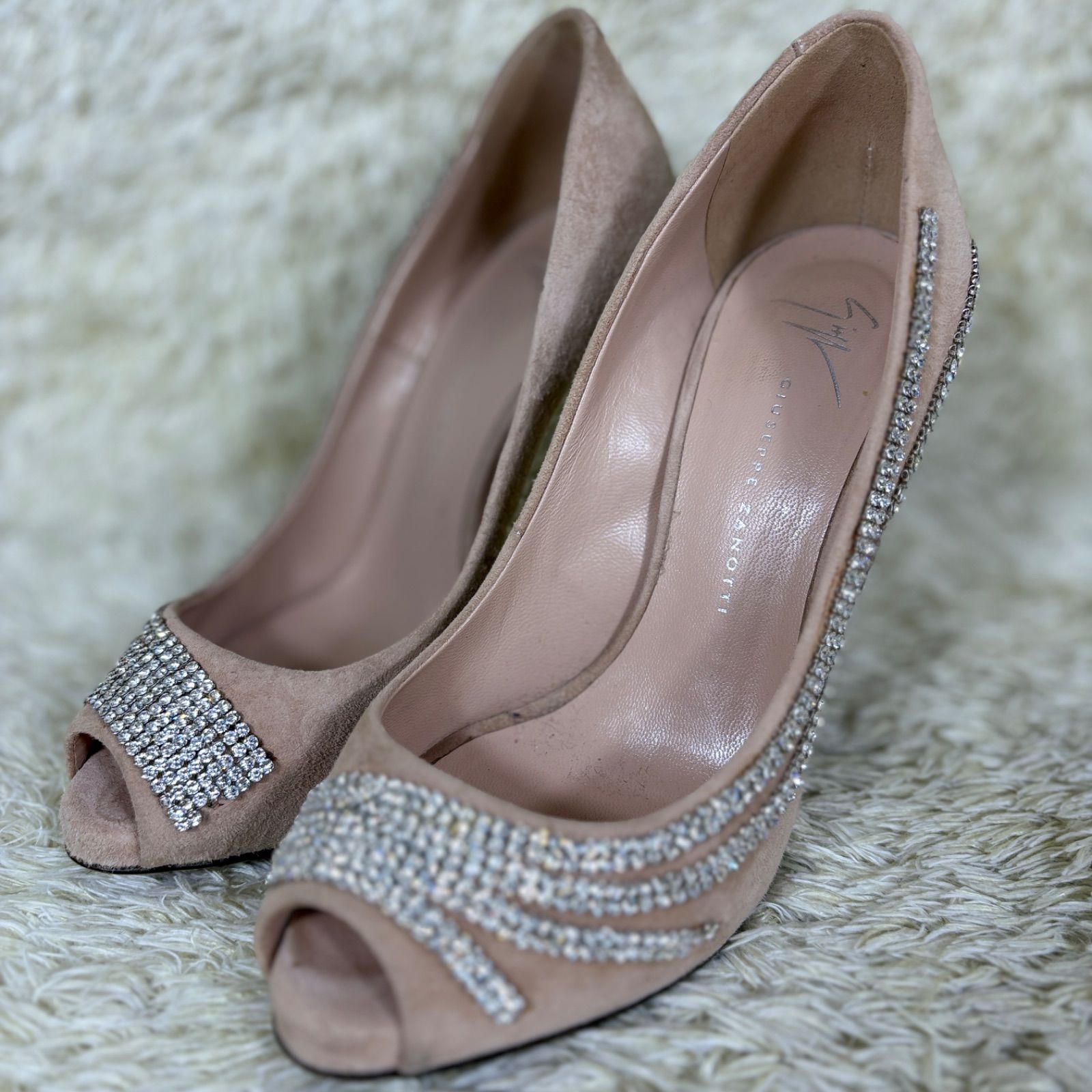 ジョゼッペザノッティパンプス ヒール ラインストーン スエード ベージュ オープントゥ ピンヒール EU35 Giuseppe Zanotti Pumps Rhinestone Suede Beige Open Toe Stiletto Heels