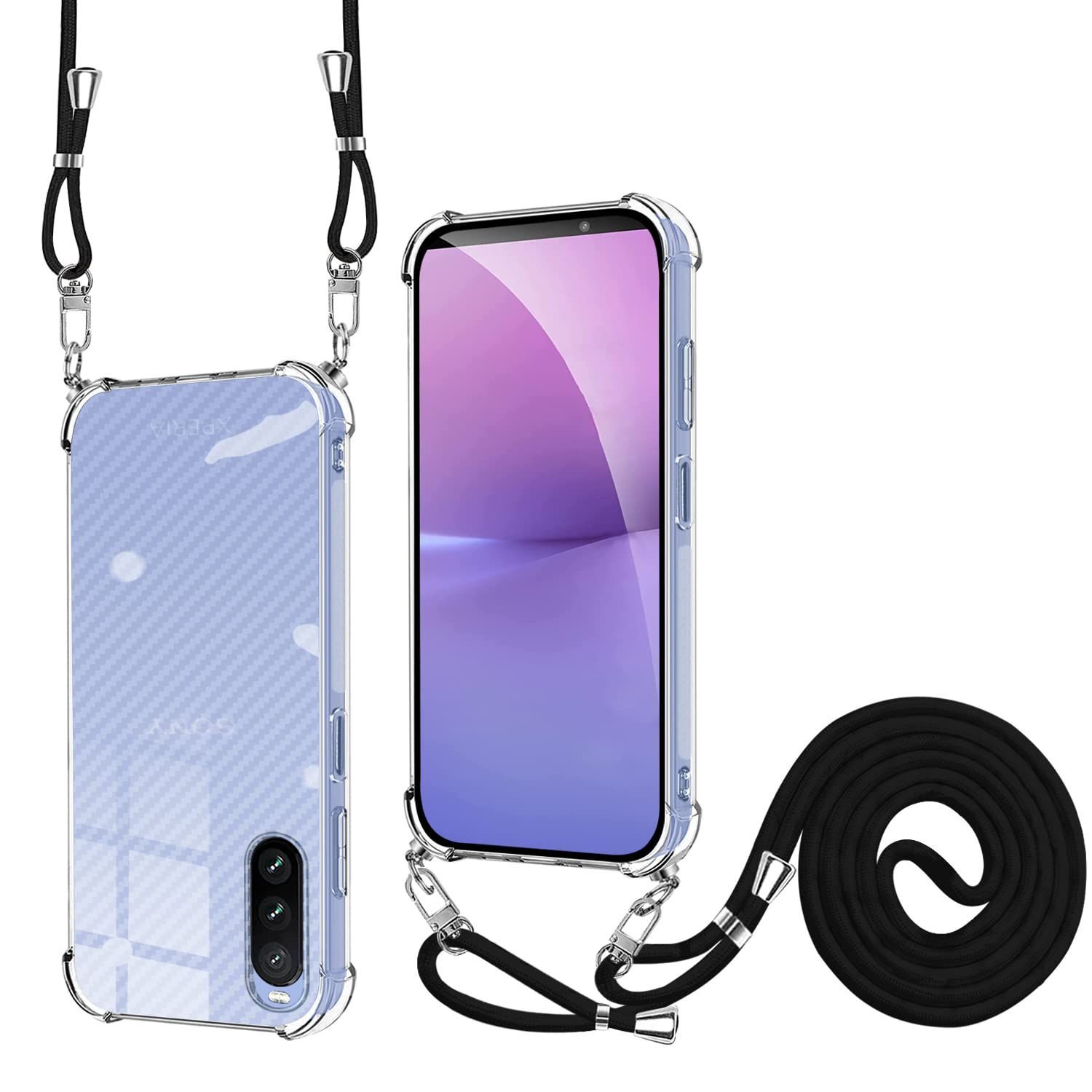 Sony Xperia 10V ケース クリア ネックストラップ 首かけ 斜めがけ スマホ ショルダーストラップ スマホ 携帯ストラップ 肩掛け Xperia10V SO-52D SOG11 縄掛け カバー 長さ調整 耐衝撃 薄型軽量 Qi急速