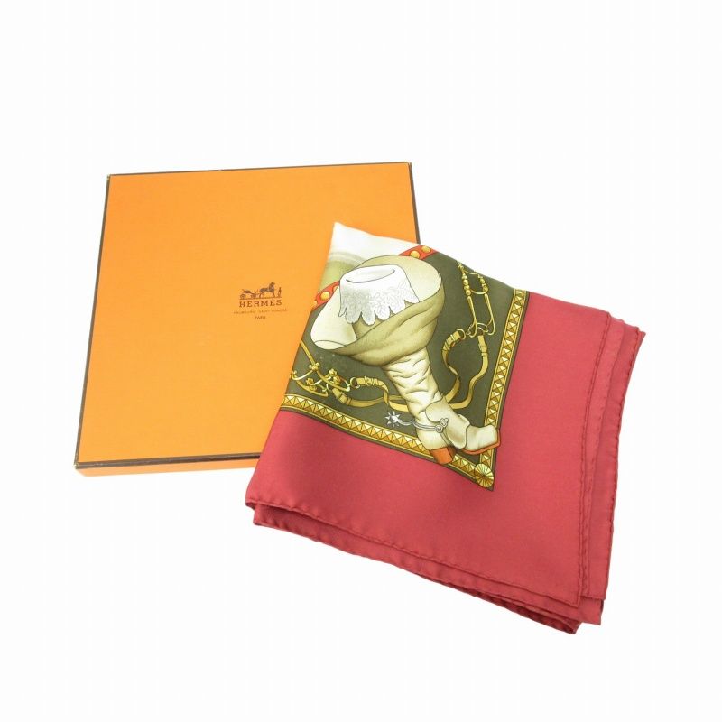 エルメス HERMES カレ90 PRESENTATION DE CHEVAUX スカーフ 赤系