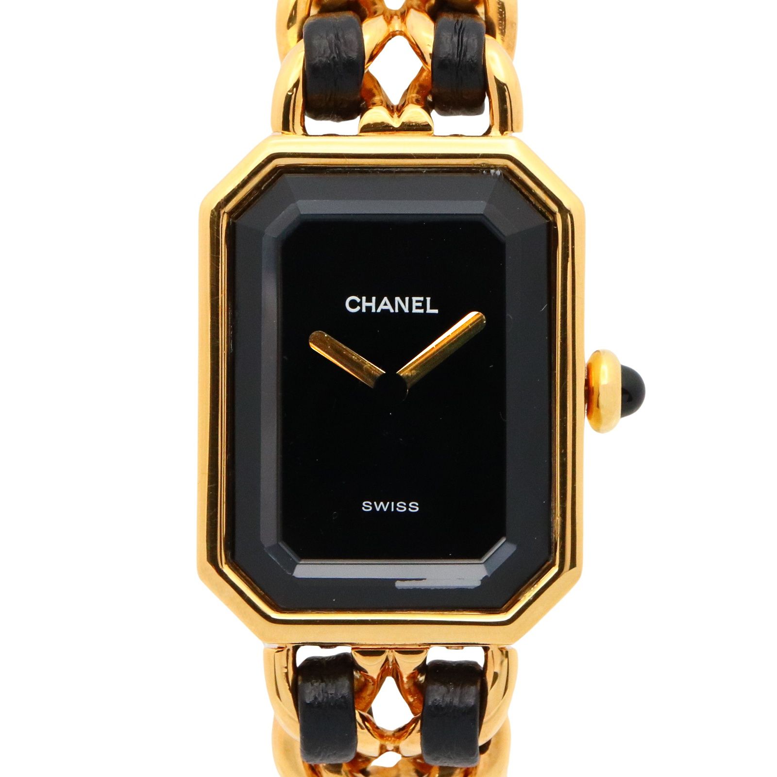 シャネル CHANEL 腕時計 プルミエールS H0001 ブラック GP ゴールドメッキ レザー プルミエールS レディース Used A