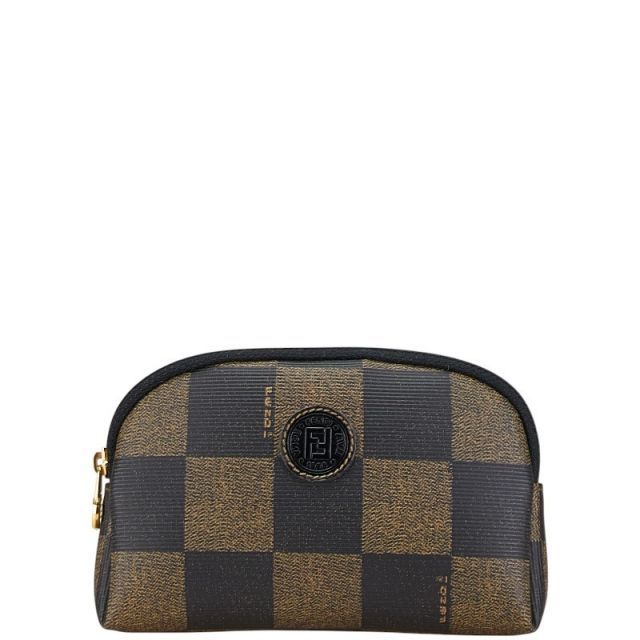  美品 フェンディ ポーチ ペカン 小物入れ PVC ABランク ブラウン ブラック レディース FENDI 【送料無料】【名谷店】