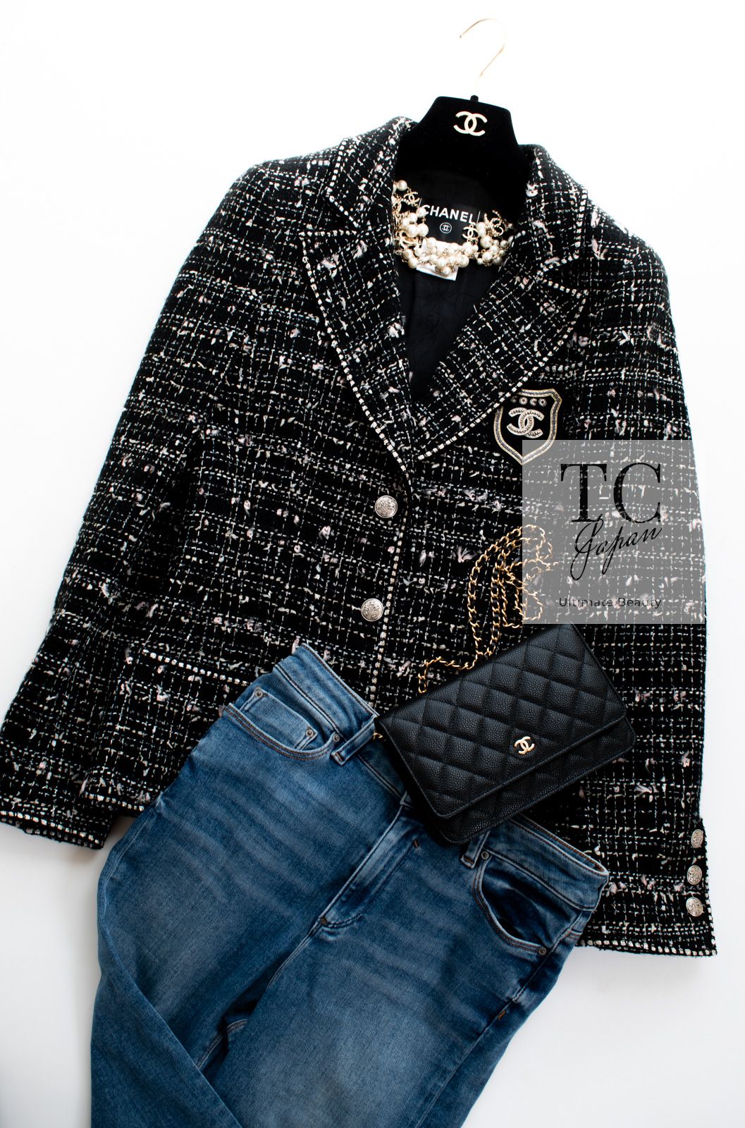 シャネル エンブレム ジャケット CHANEL ブラック シルバー