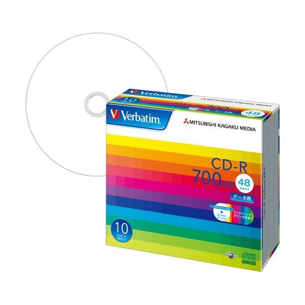 (まとめ) バーベイタム データ用CD-R 700MB ホワイトワイドプリンターブル 5mmスリムケース SR80SP10V1 1パック(10枚)  