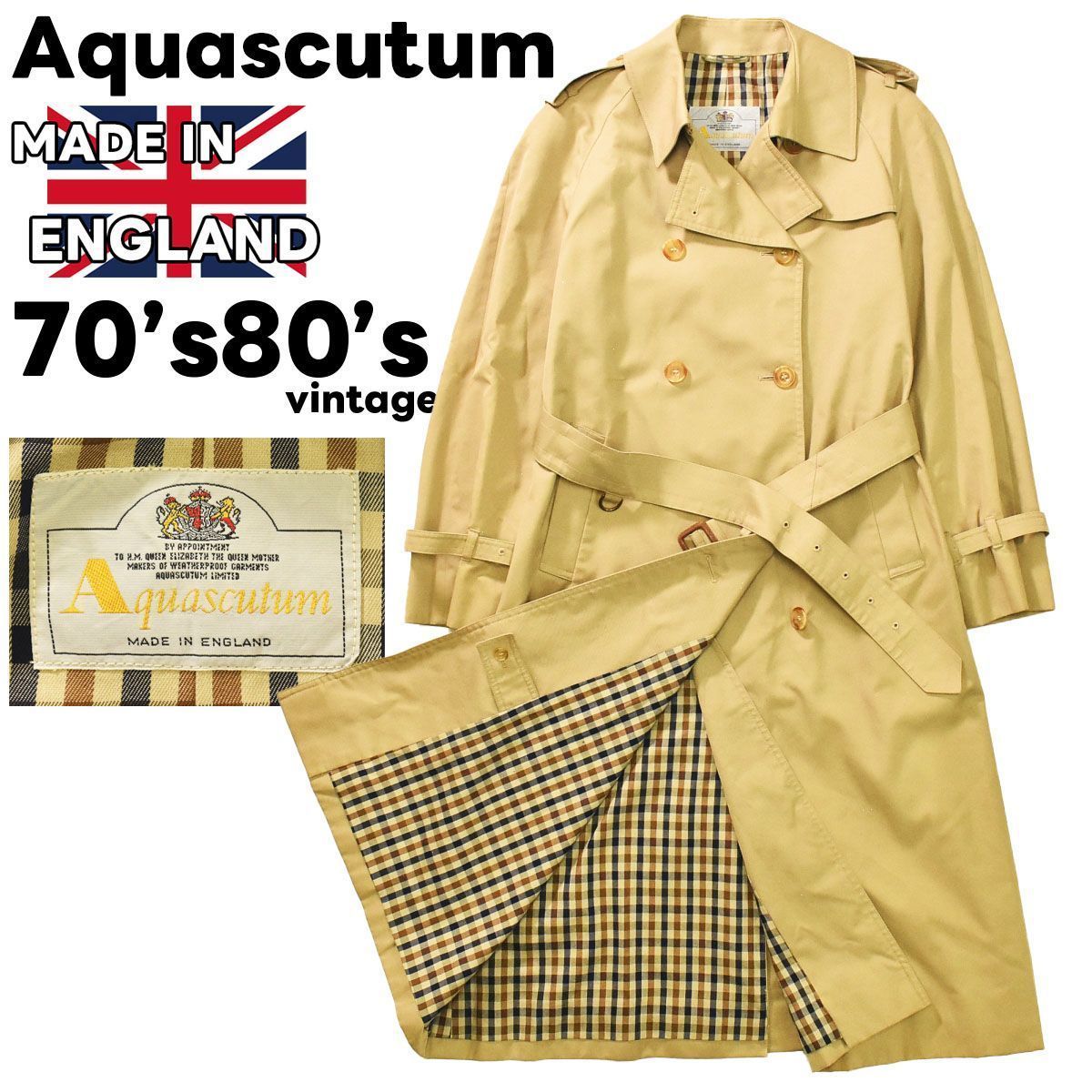 ヴィンテージ【Aquascutum】トレンチコート 80年代 クラブチェック-