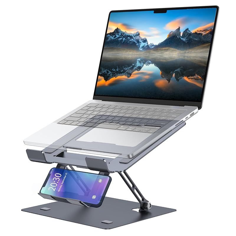 【2024年先行登場】ノートパソコンスタンド 折りたたみ式 ノートPC スマホ スタンド 人間工学設計 角度/高さ無段階調節 タブレットスタンド 安定 軽量 滑り止め 放熱対策 姿勢改善 腰痛/猫背