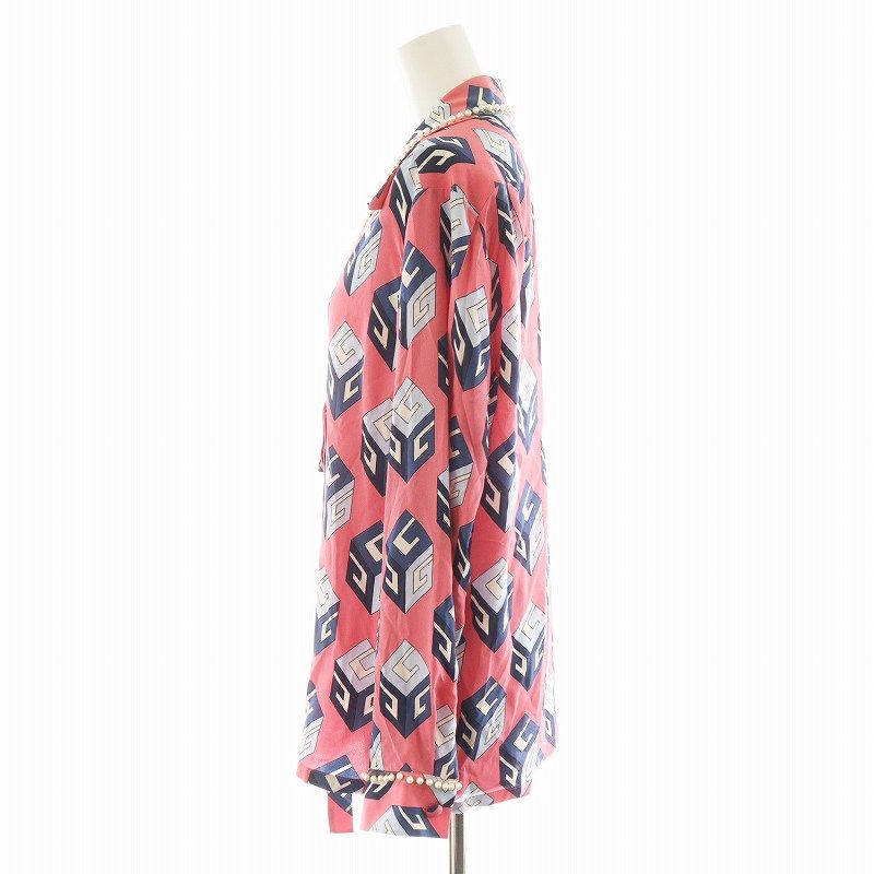 グッチ GUCCI シャツ ブラウス 長袖 キューブ柄 パール装飾 リボン シルク 絹 36 ピンク 472123 /AN50 レディース グッチ GUCCI シャツ ブラウス 長袖 キューブ柄 パール装飾
