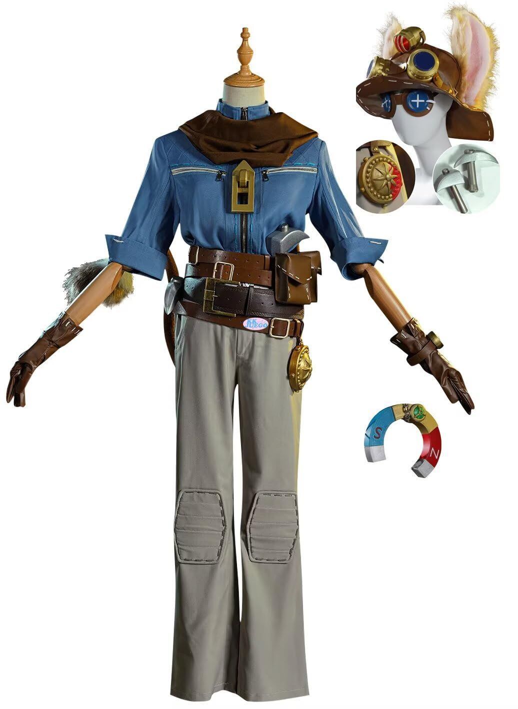 KK Juego KKCOSPLAY コスプレ衣装 第五人格 探鉱者 両面盗賊 尻尾 帽子 手持ち道具付き セット コスプレ撮影 花火大会 夏祭り イベント用 ハロウィン