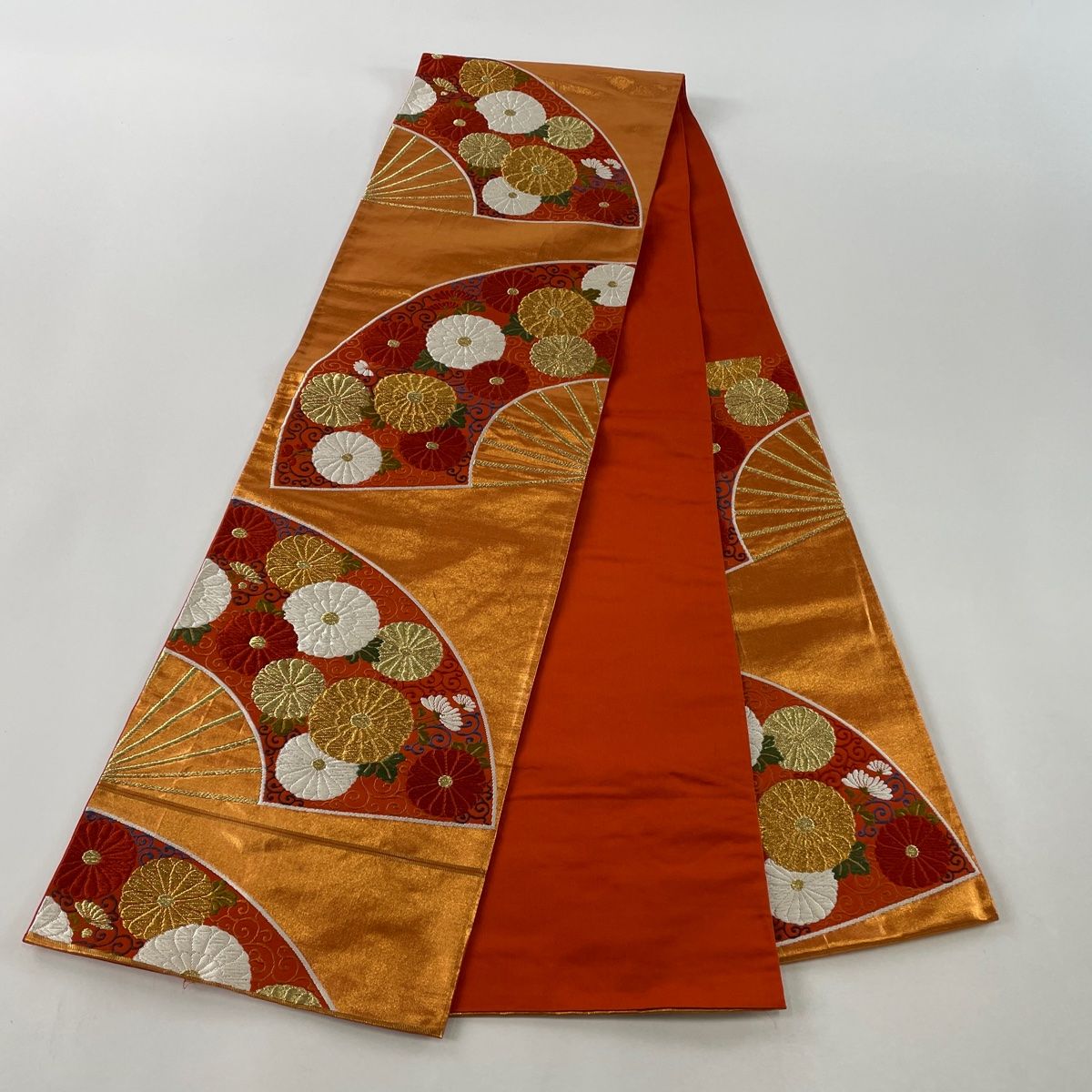 袋帯 美品 逸品 落款 河合美術織物 亀甲 菊 金銀糸 唐織 金色 六通