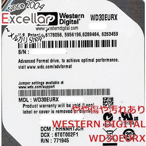 [bn:0] Western Digital製HDD　WD30EURX　3TB SATA600　2000～3000時間以内