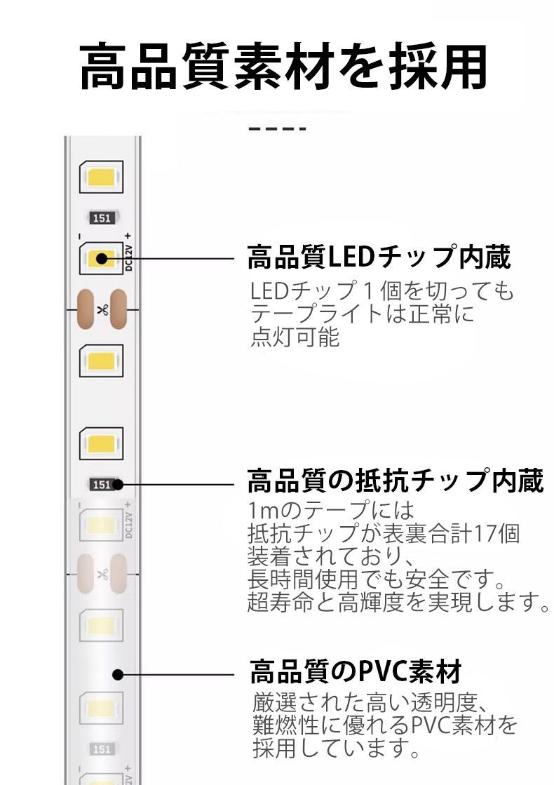 LEDテープ 防水IP68 110V 8m 両側配線 1M/120連 全8色 - メルカリ