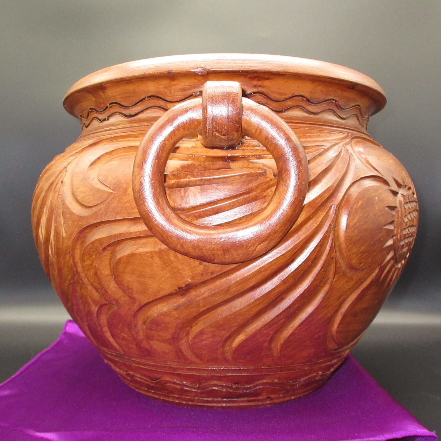 輸入品＜イタリア＞ 陶器 木彫調彫り柄 鑑賞鉢 鉢 飾壺 壺