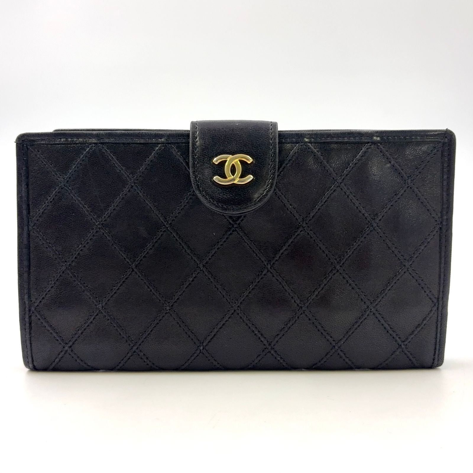 CHANEL ビコローレ がま口 シリアル番号2番台 ラムスキン ブラック 財布 ゴールド