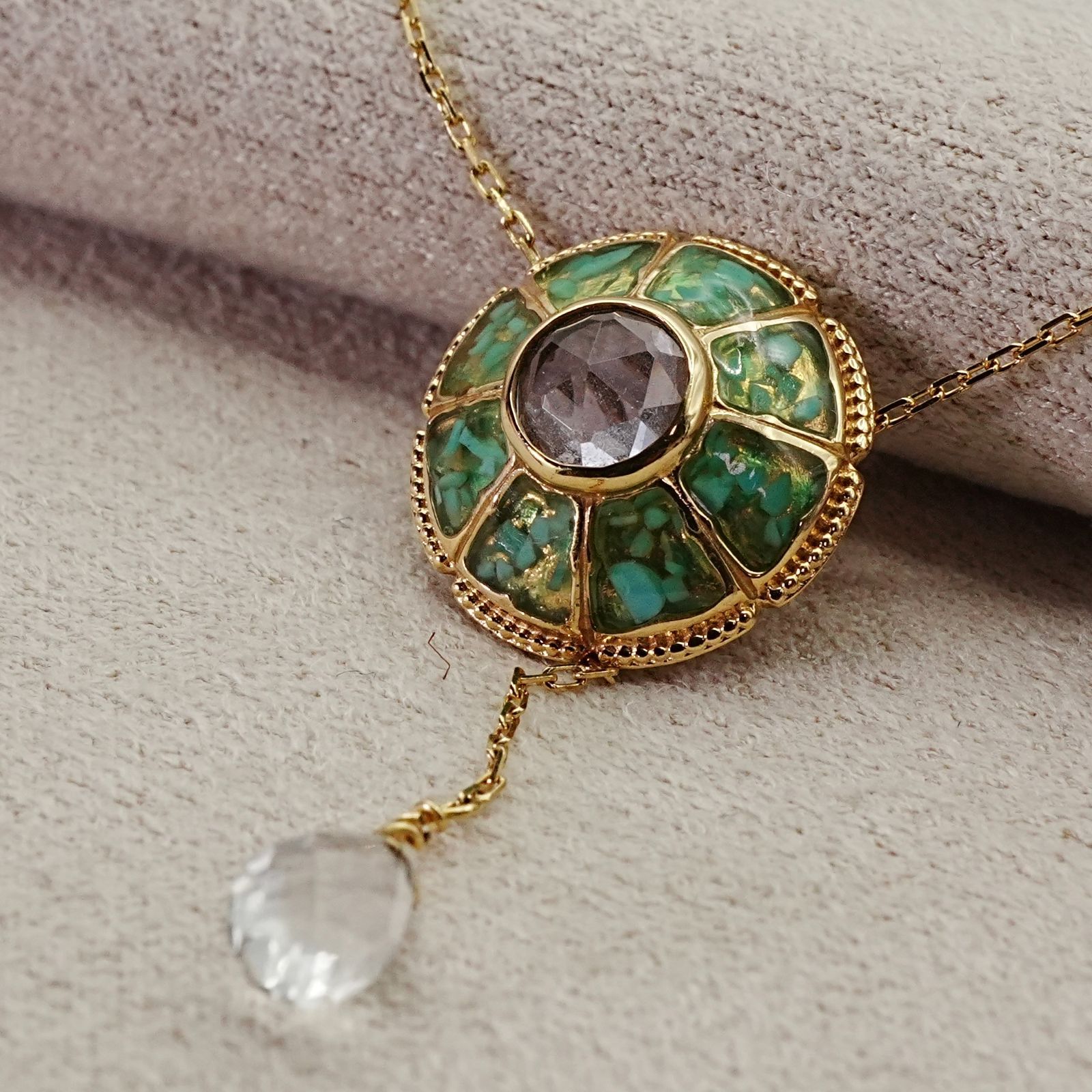 アガット ターコイズ×クォーツ Y字 ネックレス K10 24-5668S