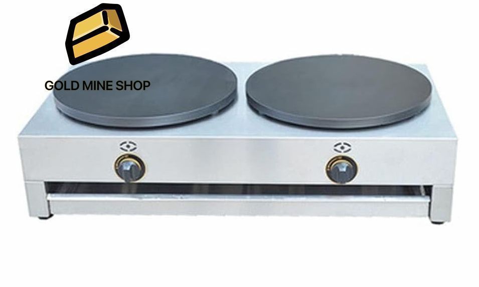 業務用ガスダブルヘッドノーエッジクレープメーカーノンスティックパンケーキメーカークレープパンフルーツパンケーキメーカー