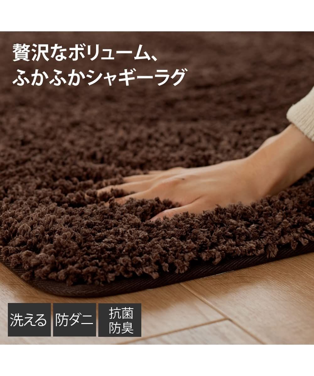ニッセン ラグ 洗える防ダニ 抗菌防臭シャギーラグ ブラウン 約185×185cm