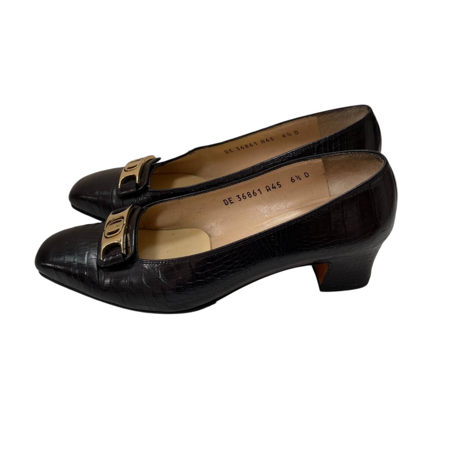 z1399 SALVATORE FERRAGAMO フェラガモ 型押 レザーパンプス