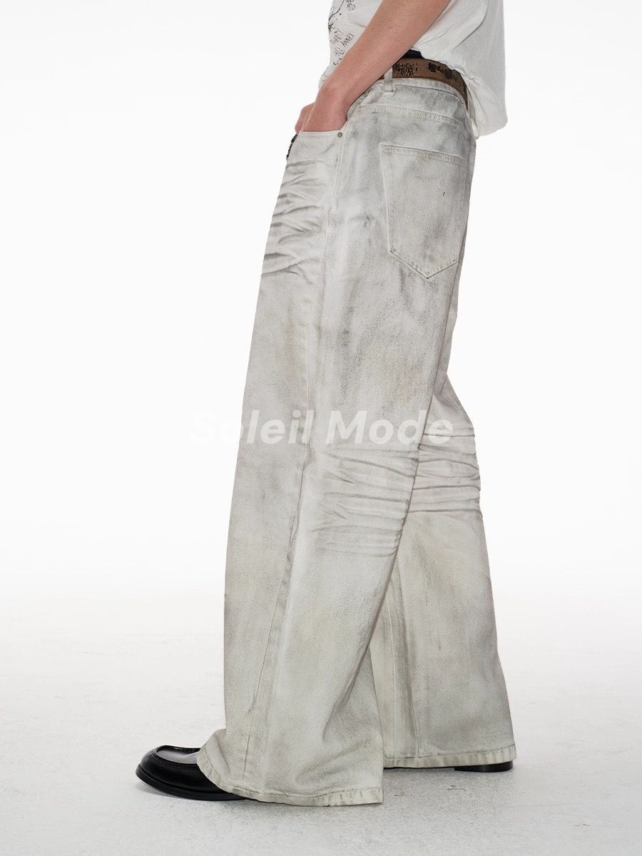 JCAESAR DIRTY DENIMSダメージ加工ホワイトデニム ワイドパンツ JCAESAR DIRTY DENIMSダメージ加工ホワイトデニム ワイドパンツ