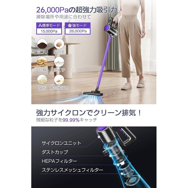 掃除機 コードレス【2025業界初！衝撃の45000pa超強力吸引&革命的な軽