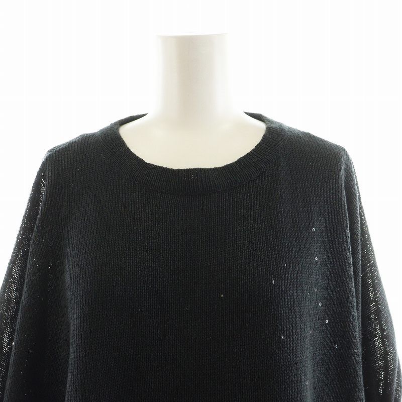 ブルネロクチネリ BRUNELLO CUCINELLI ニット セーター ロング丈 5分袖 ドルマンスリーブ スパンコール 麻 リネン シルク混 絹 M 黒 ブルネロクチネリ BRUNELLO CUCINELLI ニット セーター ロング丈