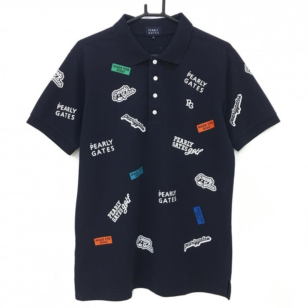 パーリーゲイツ 半袖ポロシャツ ネイビー ロゴプリント総柄  メンズ 6(XL) ゴルフウェア PEARLY GATES