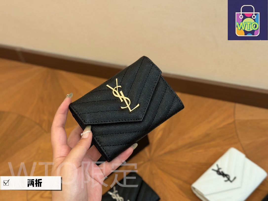 イヴ?サンローラン キャビアレザー ミディアムウォレット 13×9cm フルレザー ボックス付き | ♥品 -WT0輸入