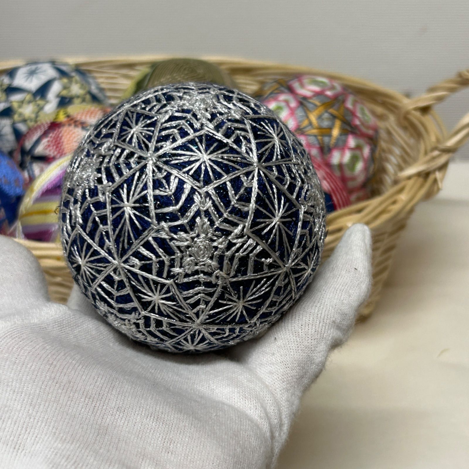 手毬25-5-11】てまり・手鞠・雪柄手まり・手作り・約8.6cm