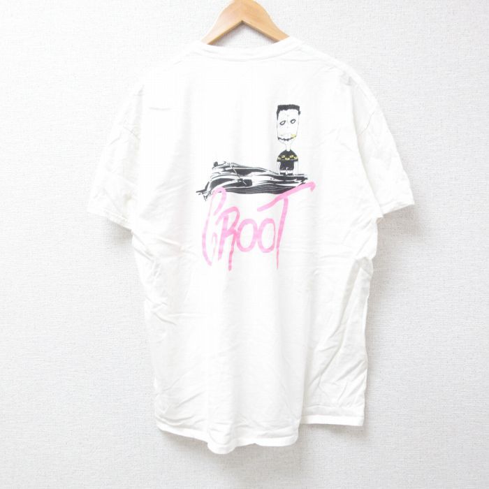 XL/古着 半袖 Tシャツ メンズ GROOT コットン クルーネック 白 ホワイト 24jul08 中古