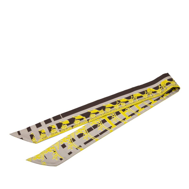 エルメス ツイリー GINZA 5-4-1 銀座店10周年記念 グレー イエロー ブラウン シルク レディース HERMES 1-0237909