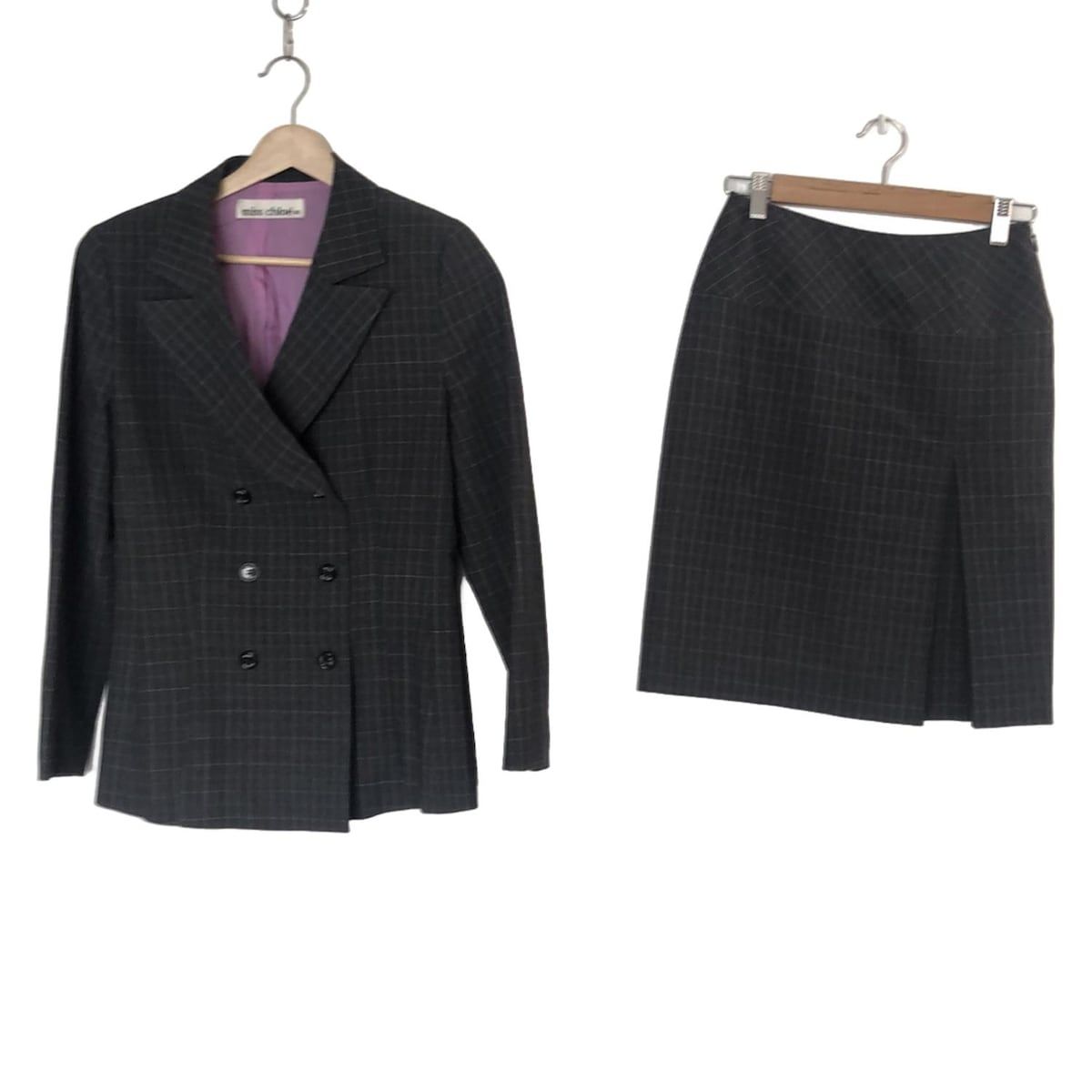 MISS CHLOE クロエ スカートスーツ レディース - ダークグレー×ピンク×白 チェック柄 肩パッド