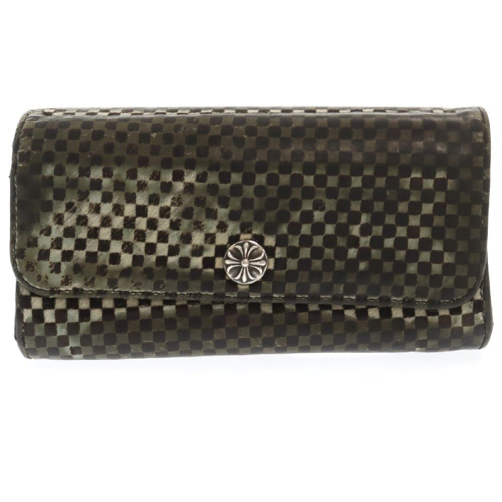 CHROME HEARTS (クロムハーツ) JUDY ジュディクロスボールボタン ハラコレザーウォレット 長財布 ブラック/ホワイト/シルバー