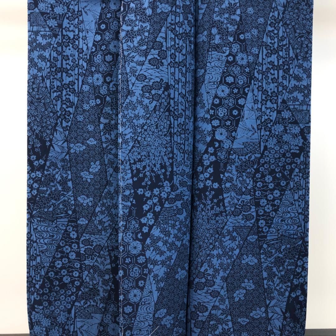 小紋 徳島県伝統技法工芸士 香川京美 藍染 型染 花模様 しつけ糸 K