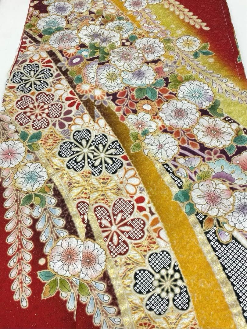 振袖 仮絵羽 銀通し 紋意匠 絞り 辻が花 正絹 未仕立て品 八掛付き 振袖 仮絵羽 京友禅 銀通し 刺繍 正絹 未仕立て品 八掛付き