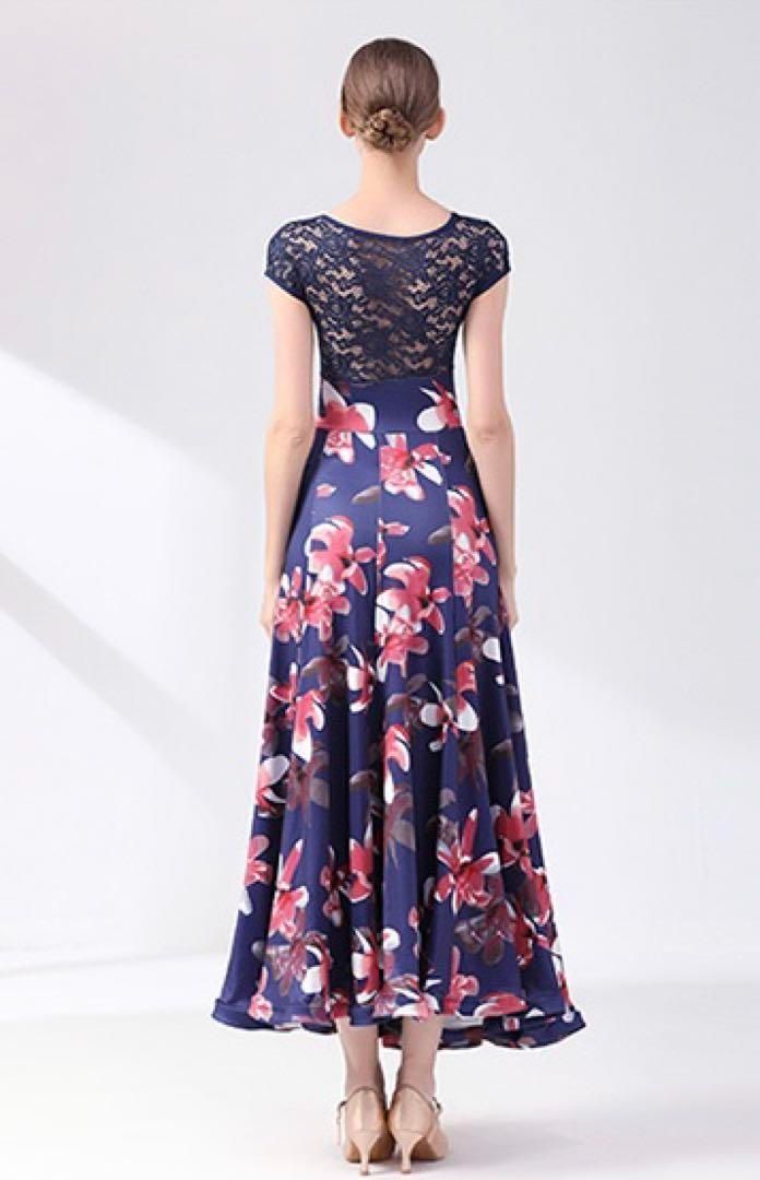 花柄✦スタンダードドレス♪ワンピース練習着☆発表会、デモ、ダンスパーティにも 新品未使用 花柄 スタンダードドレス♪ワンピース練習着☆発表会