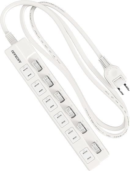 KIMOC 電源タップ 6口 1m 雷ガード ホワイト 個別スイッチ スイッチ