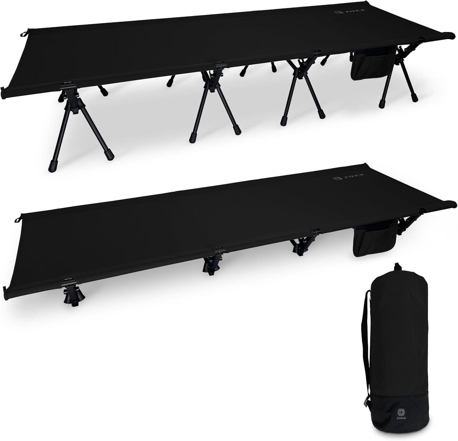 ZUKK 2WAY コット 耐荷重200kg キャンプ ベッド 高耐久 折りたたみ ハイ/ロー切替可能 (Black)