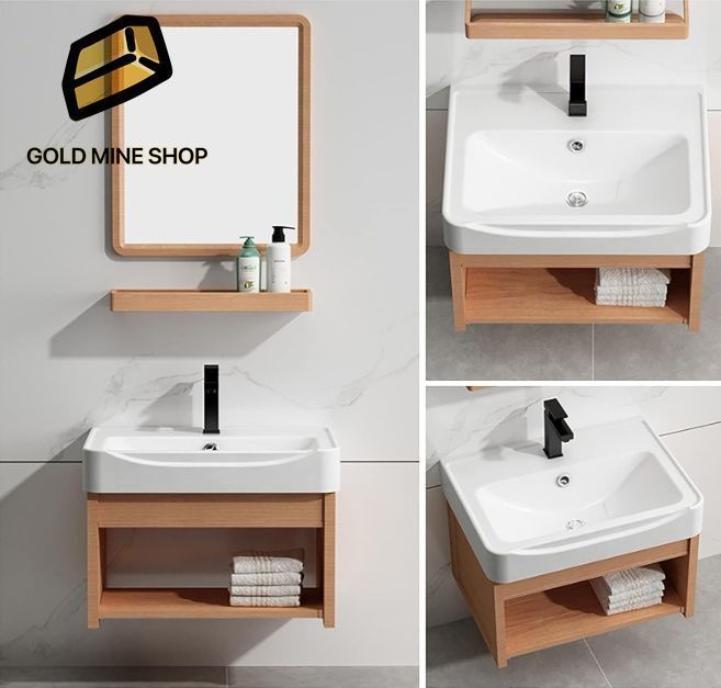 洗面台 洗面ボール 陶器製 洗面シンク 洗面化粧台 キャビネット シンク コンボ 小さなスペース用 バスルーム シンク キャビネット バスルーム シンク 洗面台 鏡付き 壁掛け バスルーム 洗面化粧台 50x35x35cm