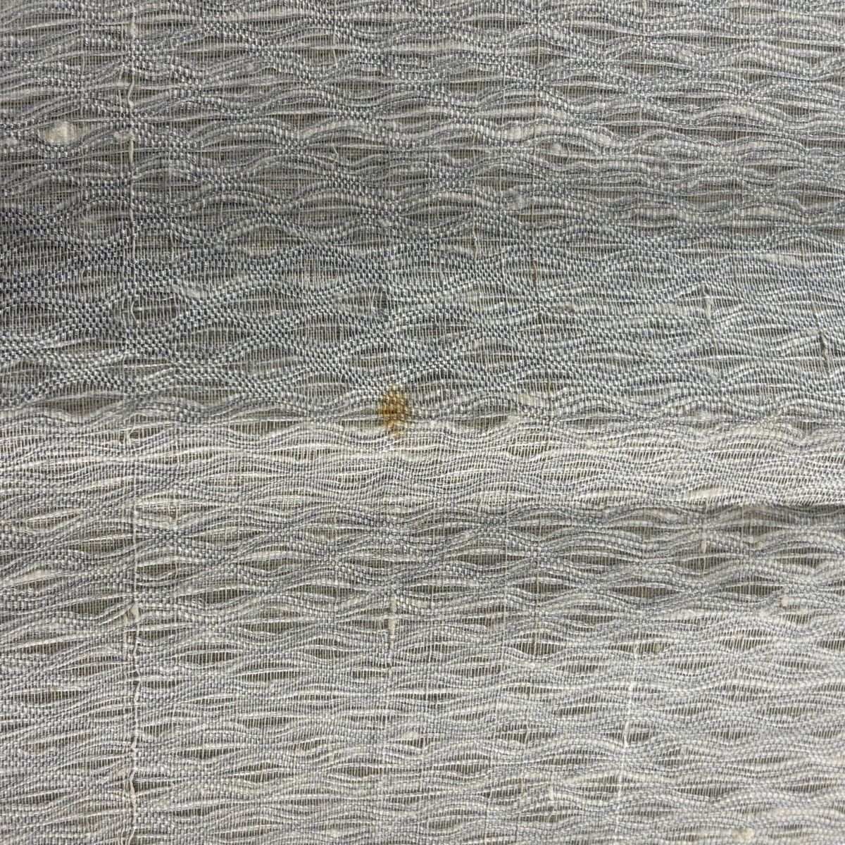 袋帯 秀品 花唐草 よろけ縞 金糸 灰色 お太鼓柄 正絹 【中古
