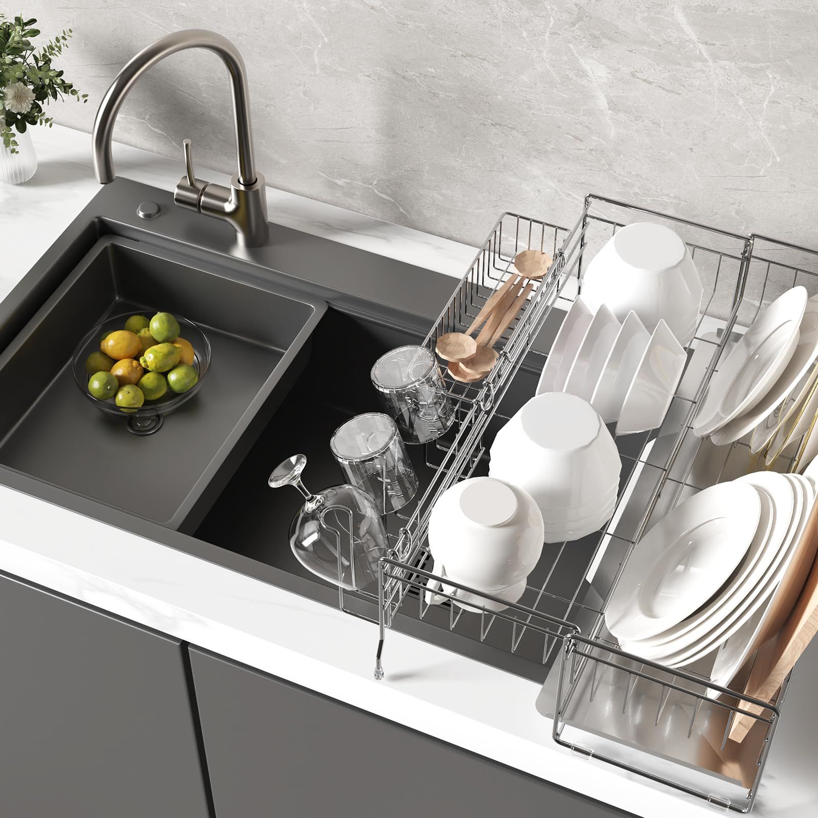 3段食器水切りラック - 大容量・省スペース設計 3段食器水切りラック