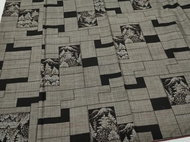 平和屋着物○本場大島紬 9マルキ 泥染め 碇山義庵作 風景草木文 証紙