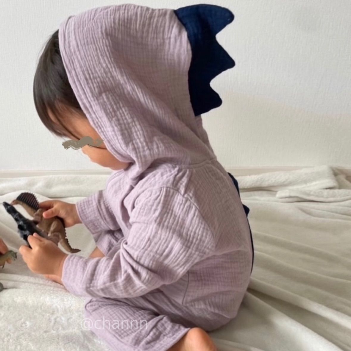 ベビー服 恐竜ロンパース 90cm パープル 着ぐるみ かわいい 映え 男女  