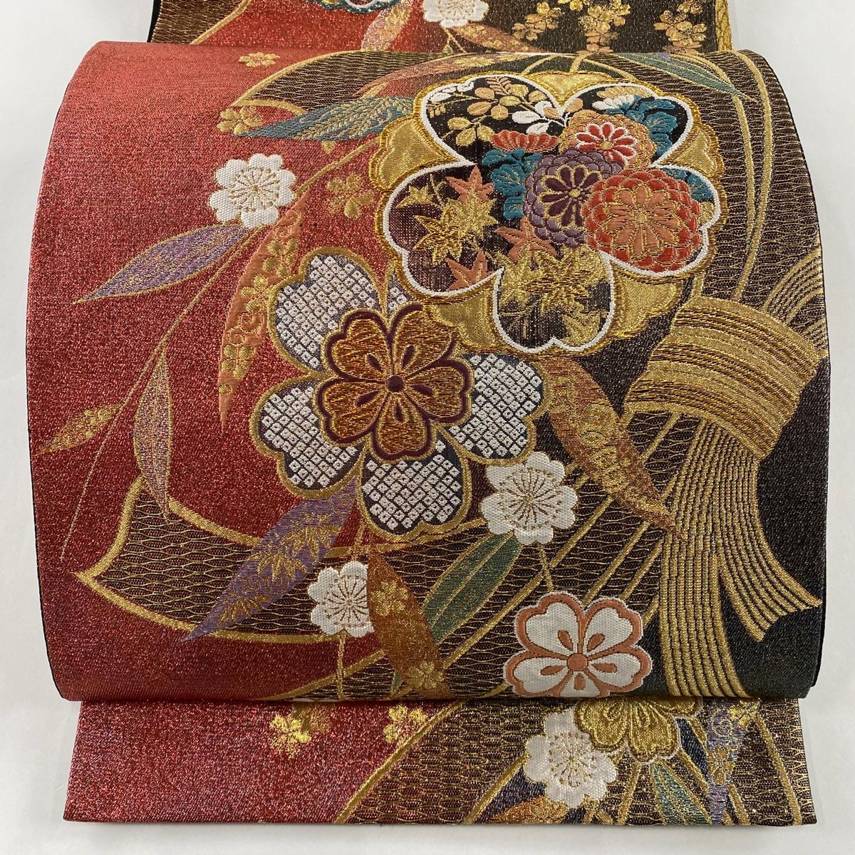 袋帯 美品 秀品 桜 熨斗 金糸 箔 金色 六通 正絹 中古 - 着物、浴衣