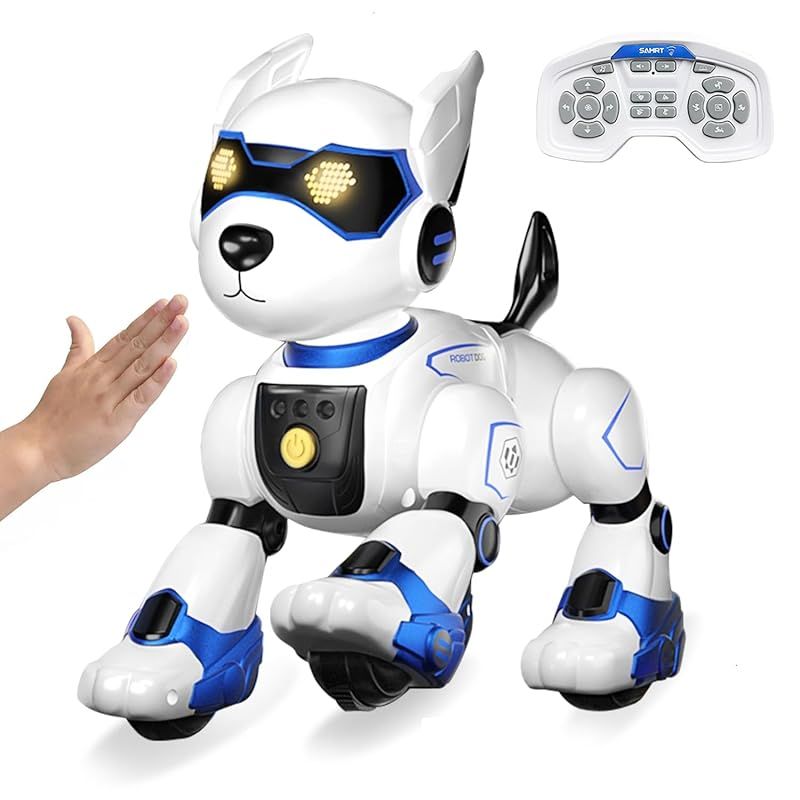 ロボット犬 おもちゃ 2025年新登場 多機能ロボット犬 音声認識 簡単英語おしゃべり コミュニケーションロボット 動物の声真似 音声制御 手振り制御 タッチモード プログラム機能 歩く|ダンス|ソング|甘える|怒る USB充電 犬型ロボット 電動ロボッ