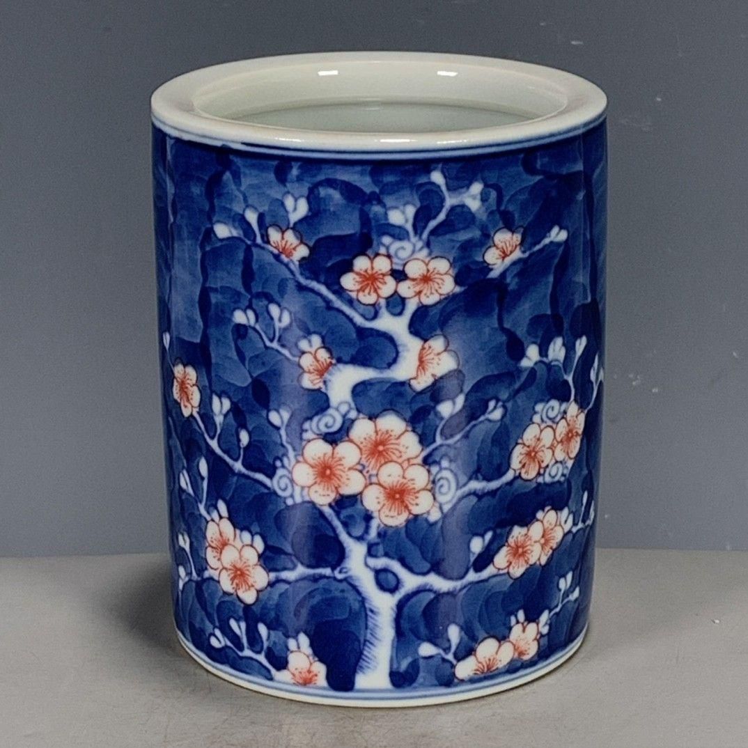 青花釉里紅氷梅筆筒文房器 書道具 文房具 現代工芸品美術品 置物 青花釉里紅氷梅筆筒文房器 書道具 文房具 現代工芸品美術品 置物