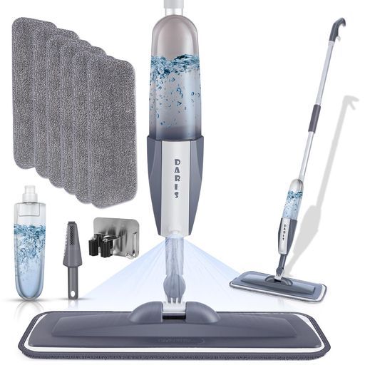 【6枚付き】DARISHMスプレーモップ拭き掃除回転モップフロアモップ水床掃除モップ水拭き360ml大容量乾湿両用