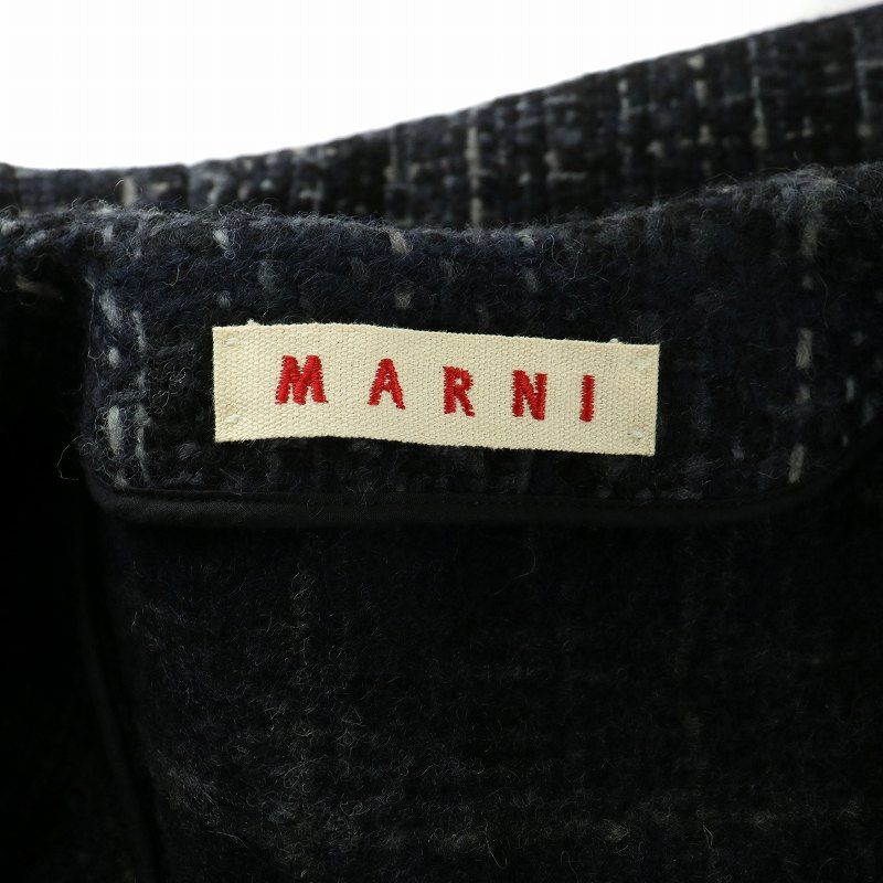 マルニ MARNI ノーカラーコート アウター 半袖 ロング丈 ウール 38 黒  