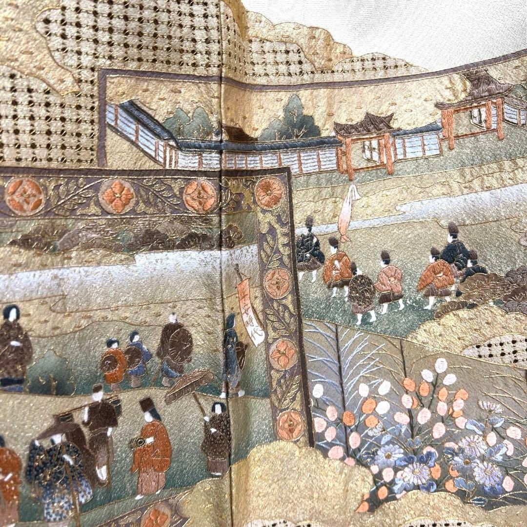 色留袖 スワトウ刺繍 金糸 大名行列 風景模様 花模様 着物 045a