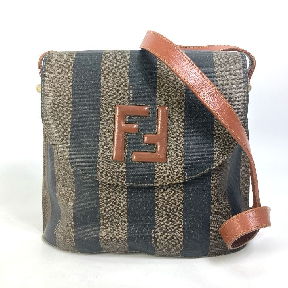希少 FENDI ショルダーバッグ ブラック ペカン柄 PVC レザー FFロゴ FENDI フェンディ ショルダーバッグ ペカン FFロゴ PVC/レザー
