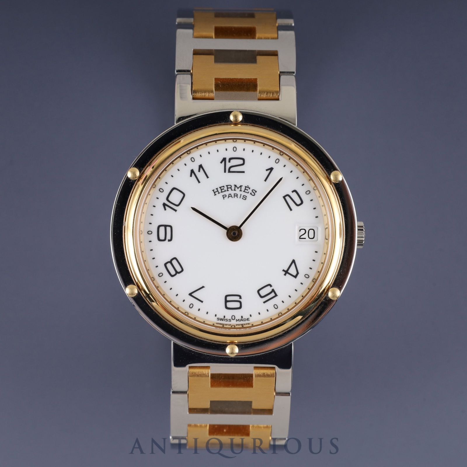 エルメス クリッパー 48 03 クォーツ SS/GP SS/GP ホワイト文字