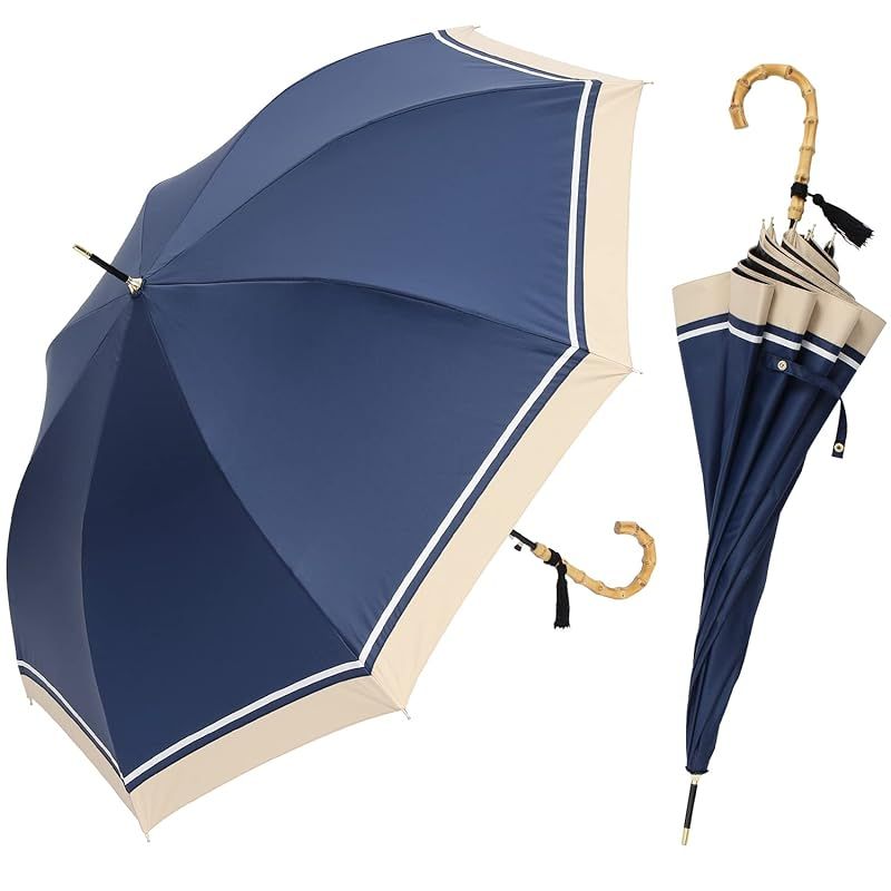 assa 日傘 レディース 長傘 大きい 58cm ワイド 大判 Lサイズ ジャンプ傘 UVカット 100 遮光 遮熱効果 晴雨兼用 FJL004|ネイビー